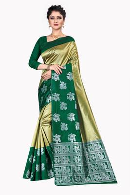 Gold woven silk blend saree with blouse 1