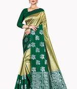 Gold woven silk blend saree with blouse