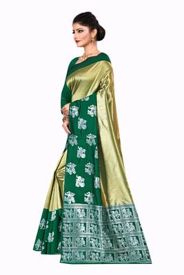 Gold woven silk blend saree with blouse 2