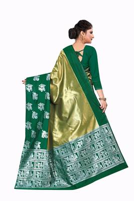 Gold woven silk blend saree with blouse 3