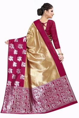 Gold woven silk blend saree with blouse 3