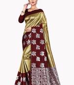 Gold woven silk blend saree with blouse