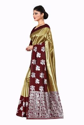 Gold woven silk blend saree with blouse 2