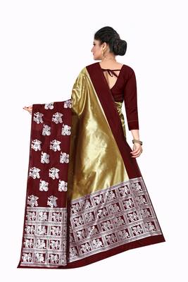 Gold woven silk blend saree with blouse 3