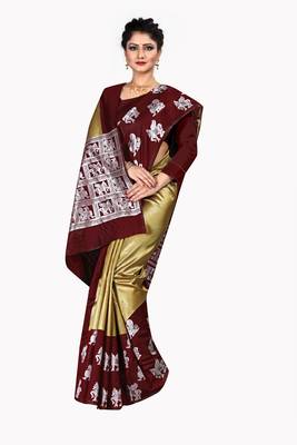 Gold woven silk blend saree with blouse 5