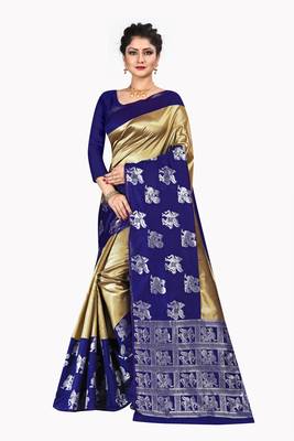 Gold woven silk blend saree with blouse 1