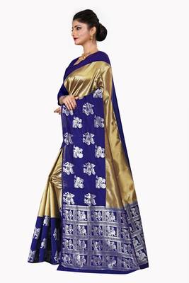 Gold woven silk blend saree with blouse 2