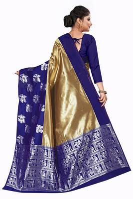 Gold woven silk blend saree with blouse 3
