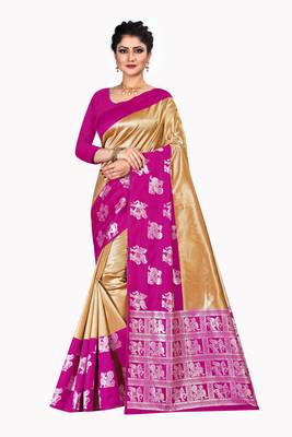 Gold woven silk blend saree with blouse 1