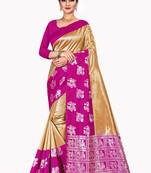Gold woven silk blend saree with blouse