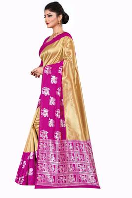 Gold woven silk blend saree with blouse 2