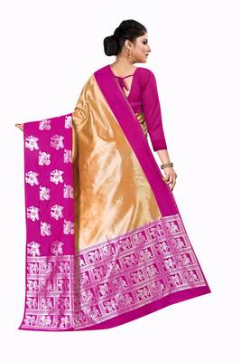 Gold woven silk blend saree with blouse 3