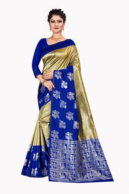Gold woven silk blend saree with blouse 1