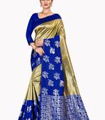 Gold woven silk blend saree with blouse