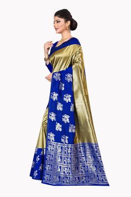 Gold woven silk blend saree with blouse 3