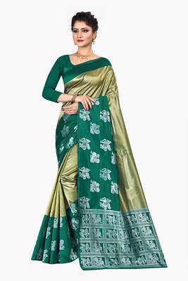 Gold woven silk blend saree with blouse 1