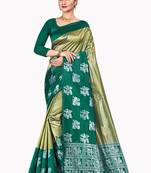 Gold woven silk blend saree with blouse