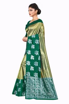 Gold woven silk blend saree with blouse 2
