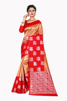Gold woven silk blend saree with blouse 1