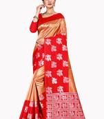 Gold woven silk blend saree with blouse
