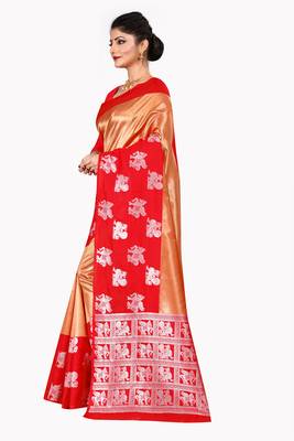 Gold woven silk blend saree with blouse 2