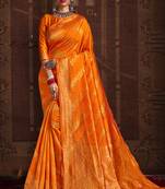 Yellow woven silk Bandhani sarees saree with blouse