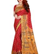 Chiku hand woven taffeta saree with blouse