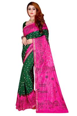 Rani pink hand woven taffeta saree with blouse 1