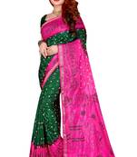 Rani pink hand woven taffeta saree with blouse