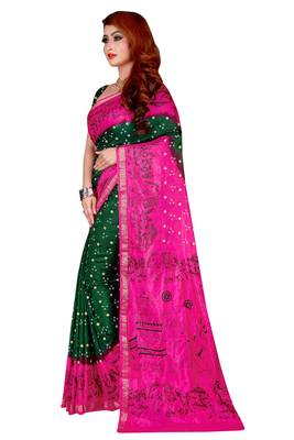 Rani pink hand woven taffeta saree with blouse 3