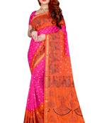 Rust hand woven taffeta saree with blouse