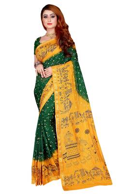Yellow hand woven taffeta saree with blouse 1