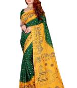 Yellow hand woven taffeta saree with blouse