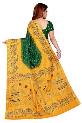 Yellow hand woven taffeta saree with blouse 2