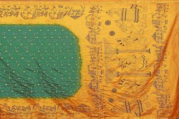 Yellow hand woven taffeta saree with blouse 5