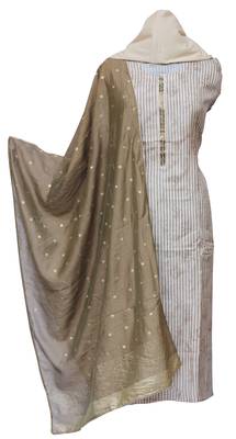 Beige & Mehendi Muslin Cotton Unstitched Suit Set 1
