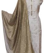 Beige & Mehendi Muslin Cotton Unstitched Suit Set
