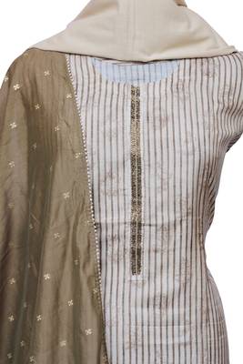 Beige & Mehendi Muslin Cotton Unstitched Suit Set 2