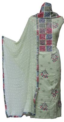 Lauki Green Cotton Print Unstitched Suit Set 1