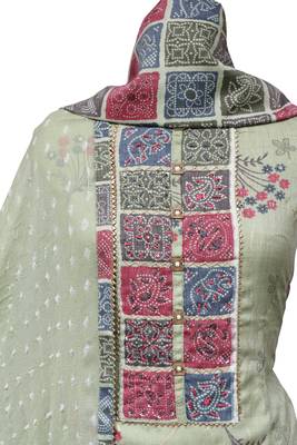 Lauki Green Cotton Print Unstitched Suit Set 2