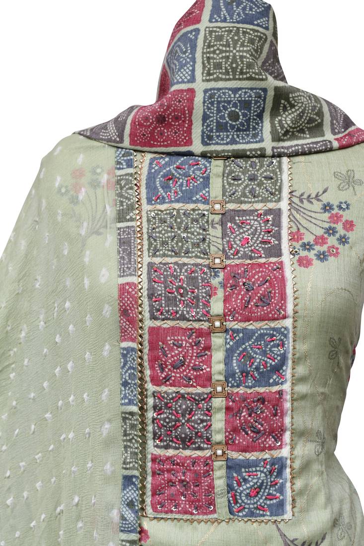 Lauki Green Cotton Print Unstitched Suit Set