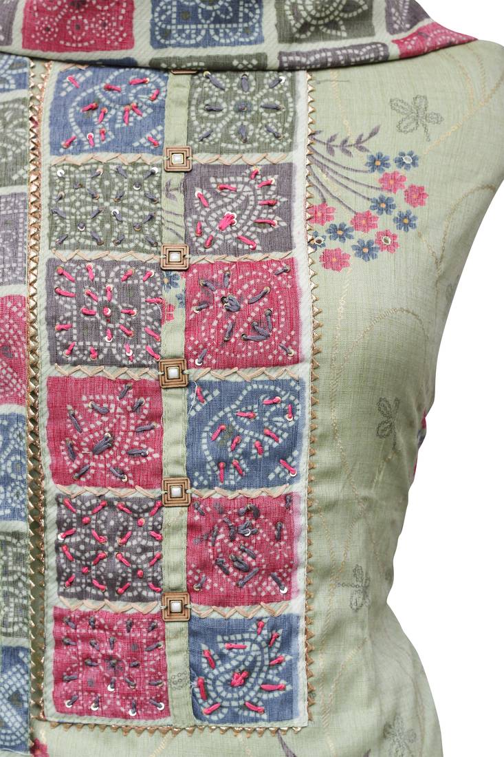 Lauki Green Cotton Print Unstitched Suit Set