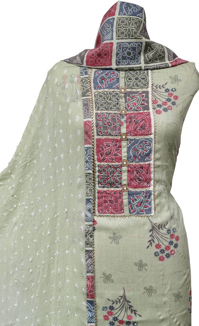 Lauki Green Cotton Print Unstitched Suit Set