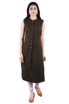 Brown plain cotton ethnic-kurtis 1