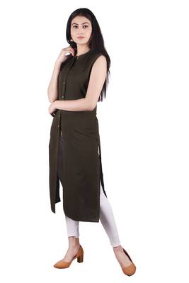 Brown plain cotton ethnic-kurtis 3