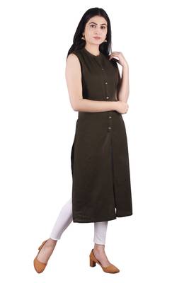 Brown plain cotton ethnic-kurtis 4