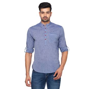 Blue woven pure cotton men-kurtas 1