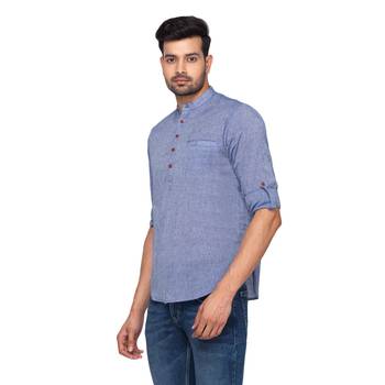 Blue woven pure cotton men-kurtas 3