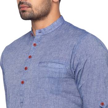 Blue woven pure cotton men-kurtas 4