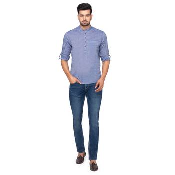 Blue woven pure cotton men-kurtas 5